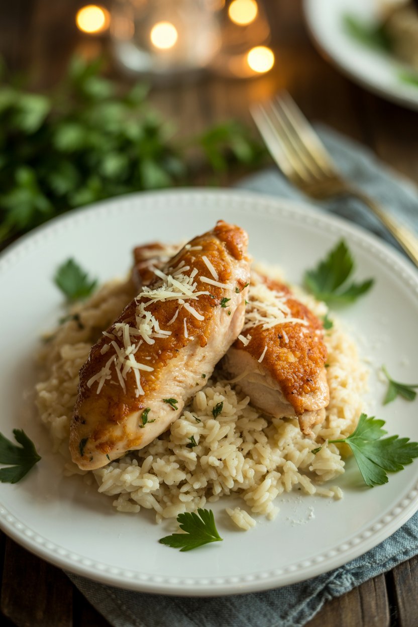 Chicken Scampi with Garlic Parmesan Rice