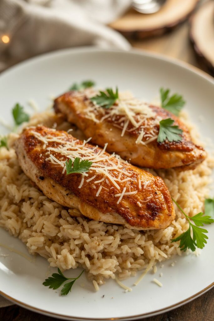Chicken Scampi with Garlic Parmesan Rice