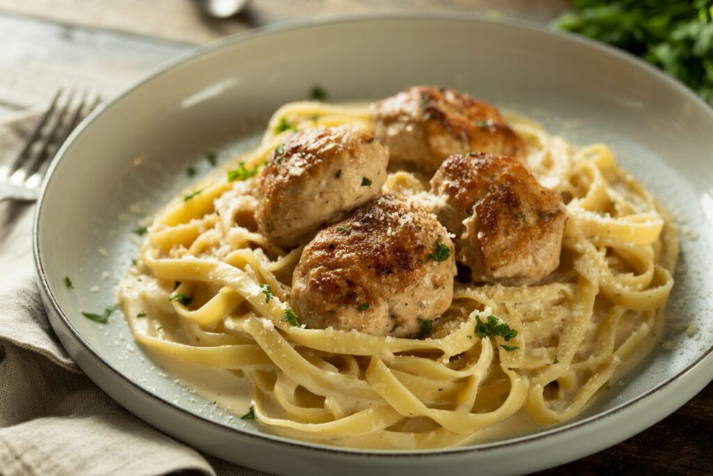 Garlic Butter Chicken Bites with Creamy Pasta