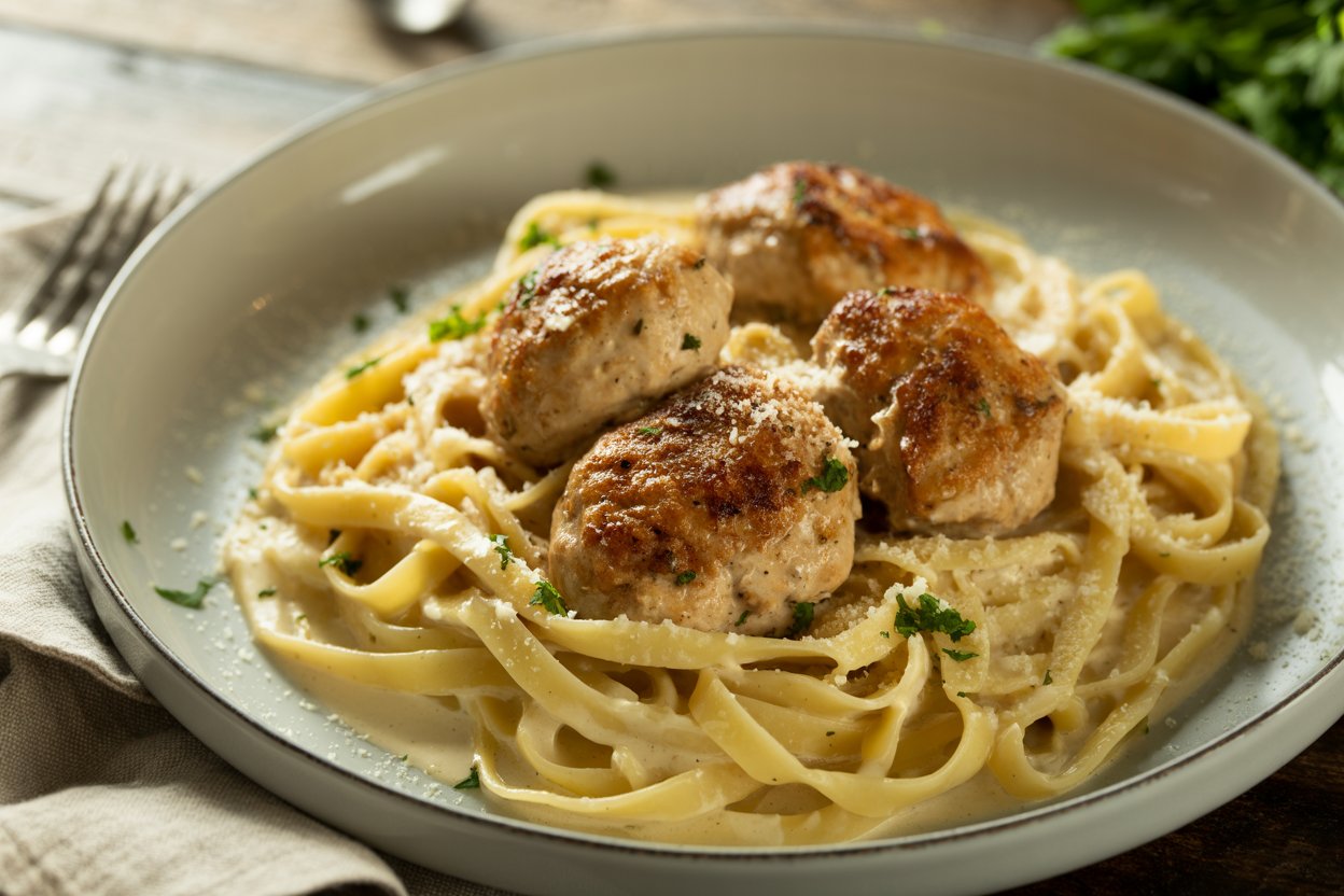 Garlic Butter Chicken Bites with Creamy Pasta
